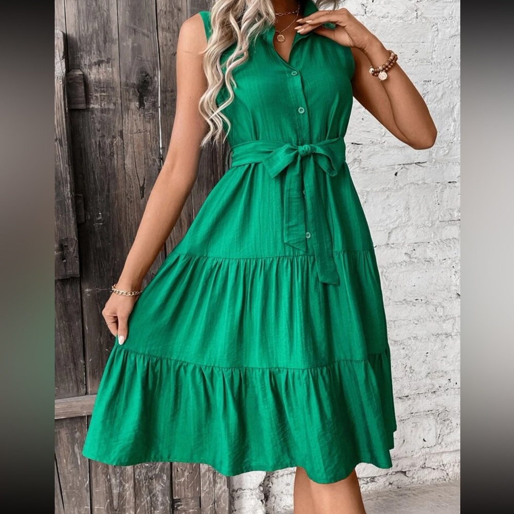 Boho ruffle hem belted shirt dress - Picture 12 of 16